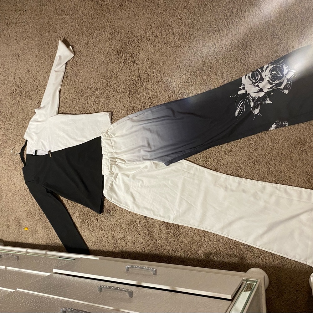 Striking Black and White Jumpsuit with Bold Color Contrast